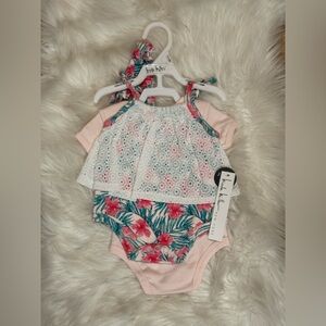 Nicole Miller Floral Baby 3-Piece Lacy Floral Outfit Set 3-6 Months